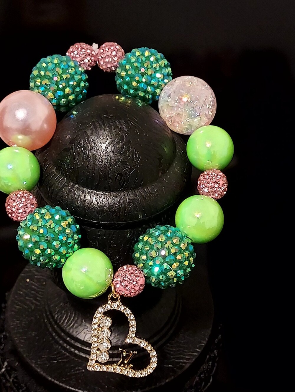 Sparkling Green & Pink Heart Charm Bracelet - Women Jewelry